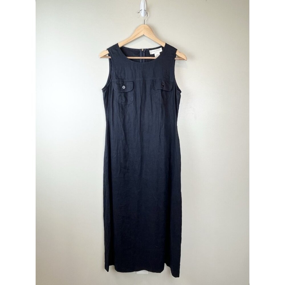 Casual Corner Linen Dress Sz 10 Sleeveless‎ Maxi Navy Lagenlook Made In Italy